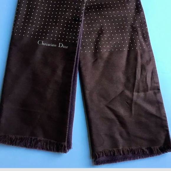 Christian Dior Reversible silk & wool unisex scarf, brown with mini dots pattern - Picture 5 of 9
